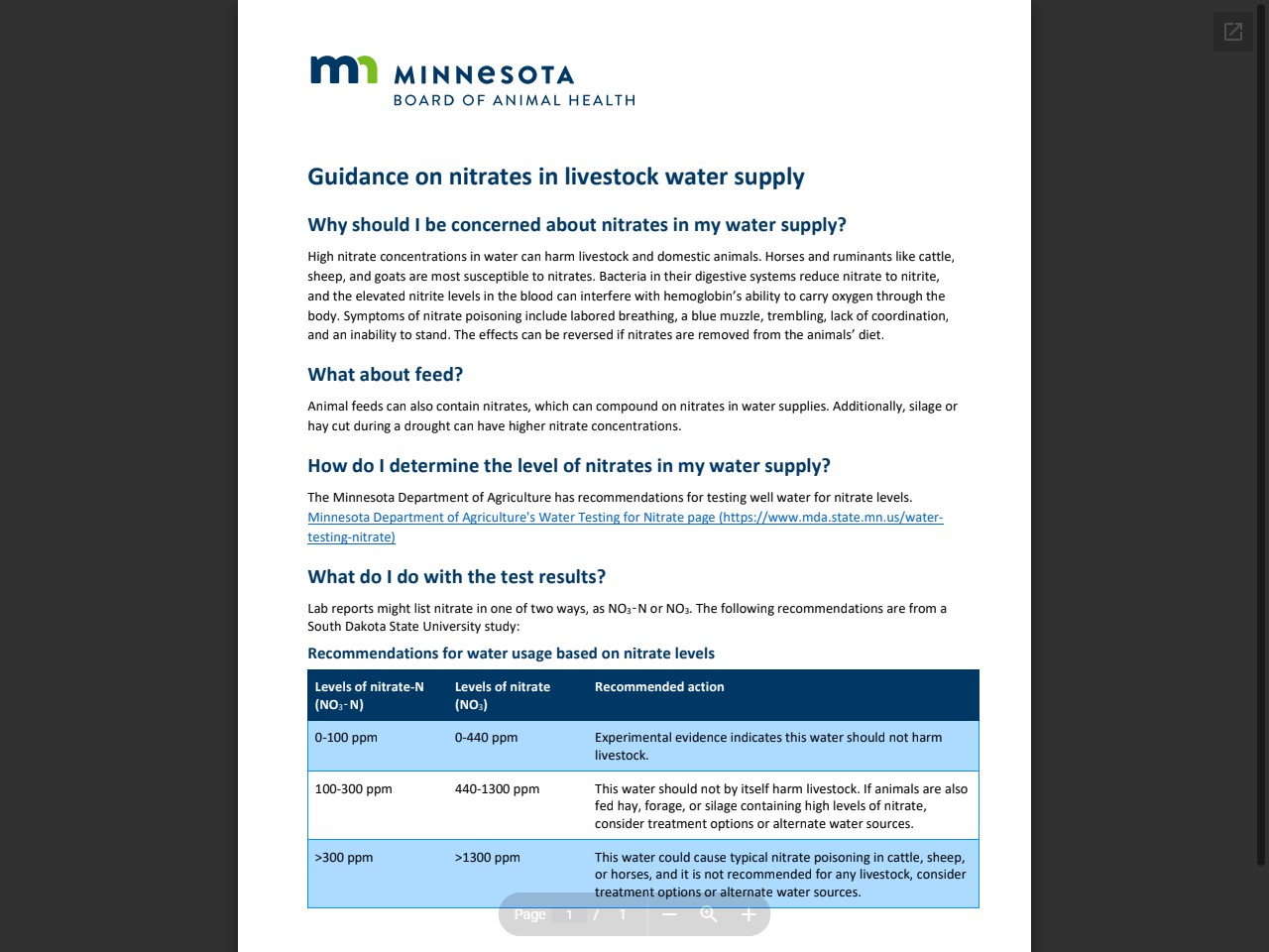 Preview of Guidance on nitrates in livestock water supply, accessed July 25, 2025