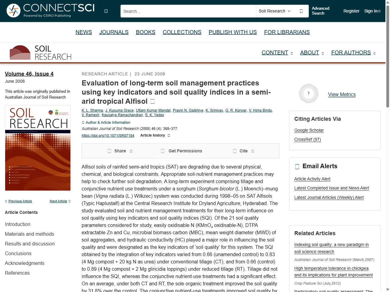 Preview of Evaluation of long-term soil management practices using key indicators and soil quality indices in a semi-arid tropical Alfisol - CSIRO PUBLISHING | Soil Research, accessed August 3, 2025