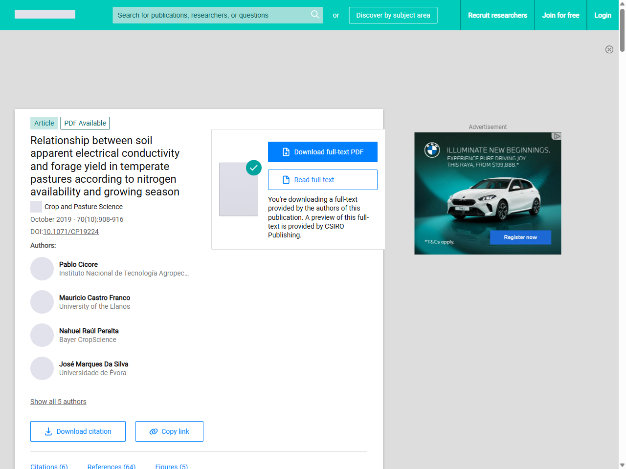 Preview of Relationship between soil apparent electrical conductivity and forage yield in temperate pastures according to nitrogen availability and growing season - ResearchGate, accessed May 12, 2025