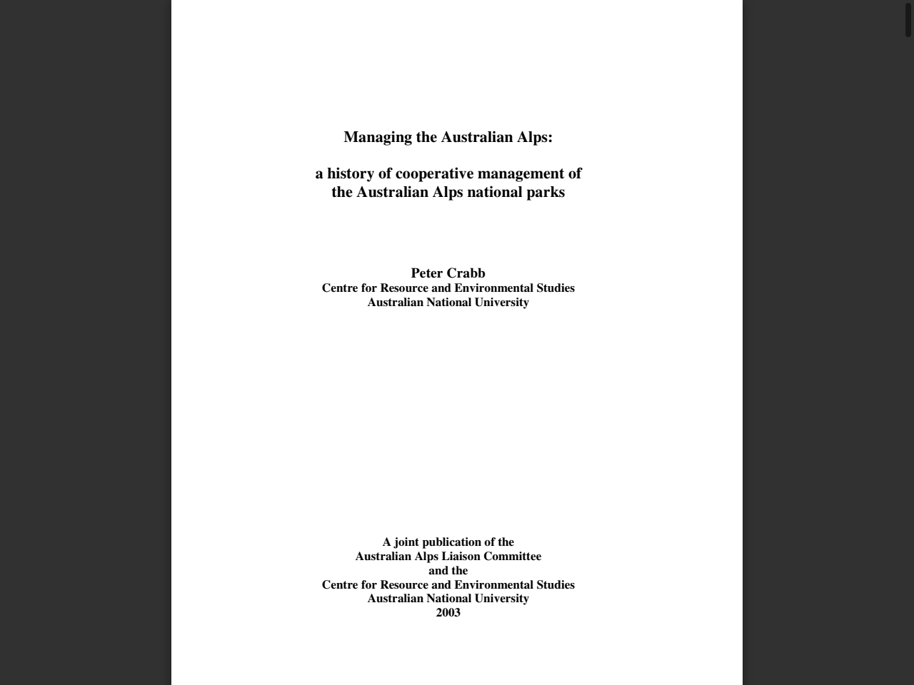 Preview of a history of cooperative management of the Australian Alps national parks, accessed May 11, 2026,