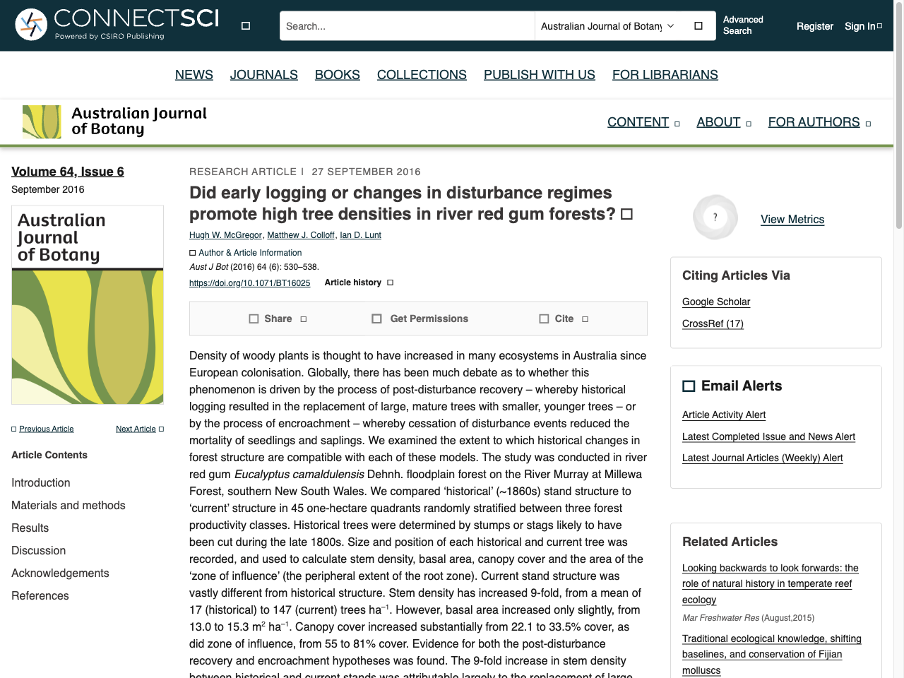 Preview of Did early logging or changes in disturbance regimes promote high tree densities in river red gum forests? - CSIRO PUBLISHING | Australian Journal of Botany, accessed July 12, 2025,