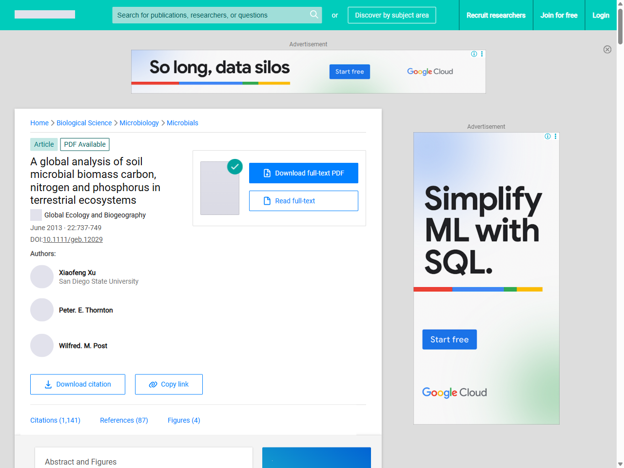 Preview of A global analysis of soil microbial biomass carbon, nitrogen and phosphorus in terrestrial ecosystems