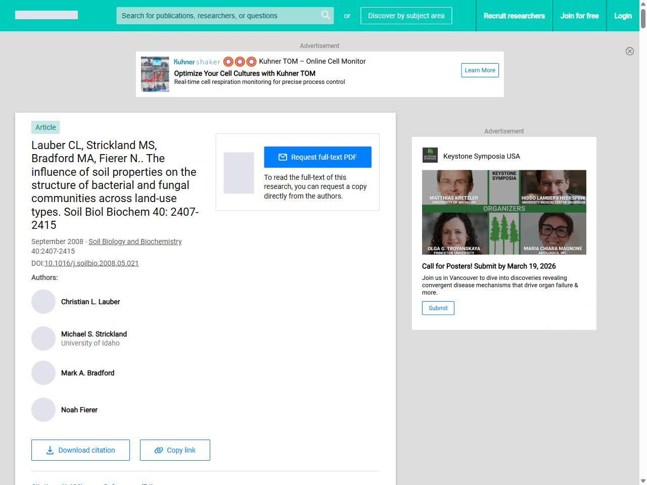 Preview of Lauber CL, Strickland MS, Bradford MA, Fierer N.. The influence of ..., accessed July 18, 2025