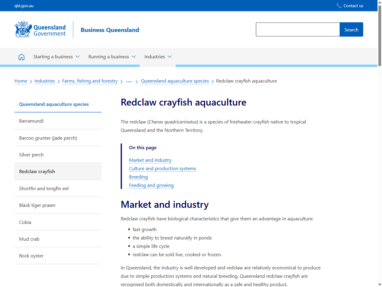Preview of Redclaw crayfish aquaculture | Business Queensland, accessed August 10, 2025