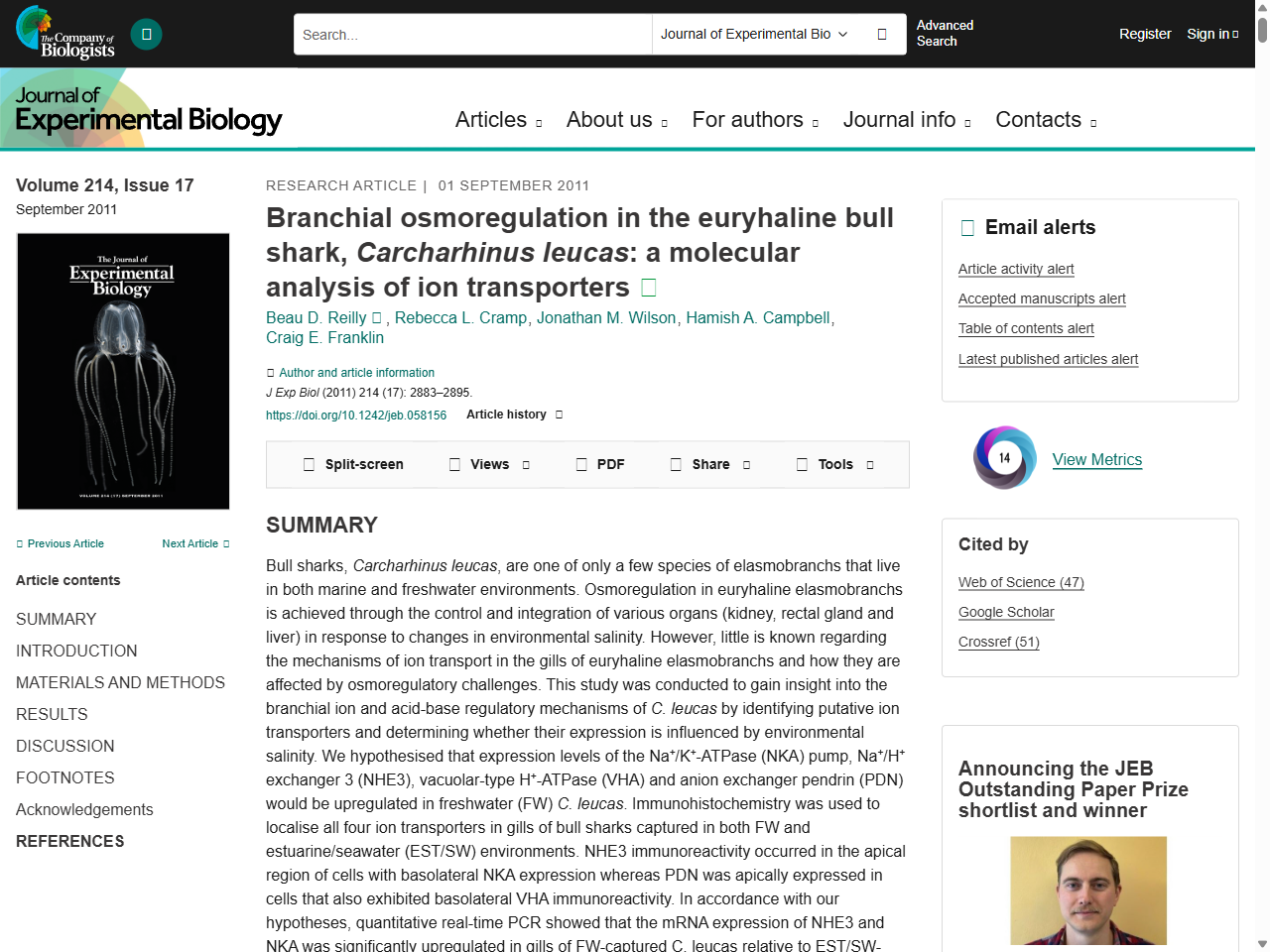 Preview of Osmoregulation in the Hawaiian anchialine shrimp Halocaridina rubra (Crustacea: Atyidae): expression of ion transporters, mitochondria-rich cell proliferation and hemolymph osmolality during salinity transfers - Company of Biologists Journals