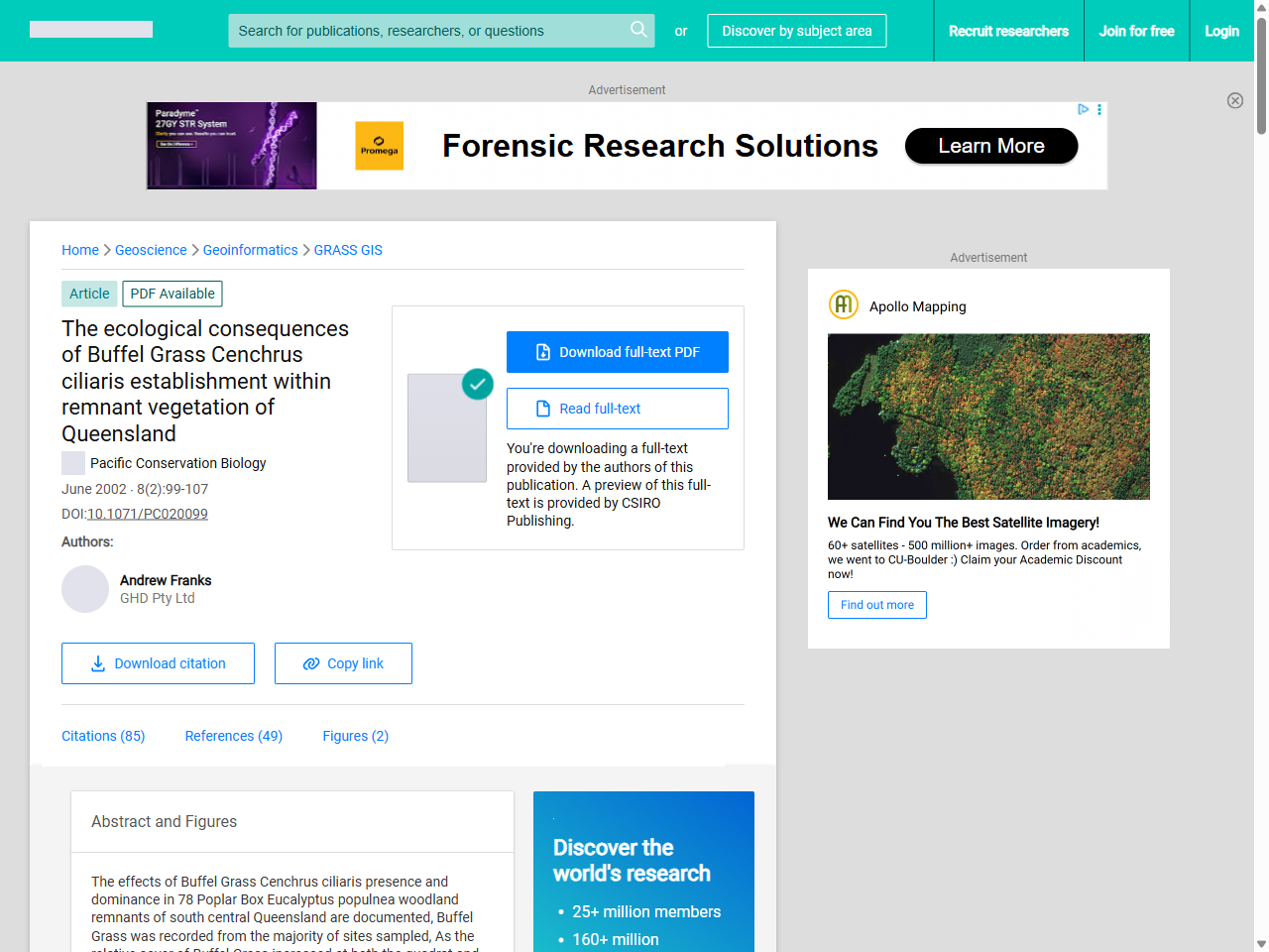 Preview of The ecological consequences of Buffel Grass Cenchrus ciliaris establishment within remnant vegetation of Queensland - ResearchGate, accessed July 7, 2025