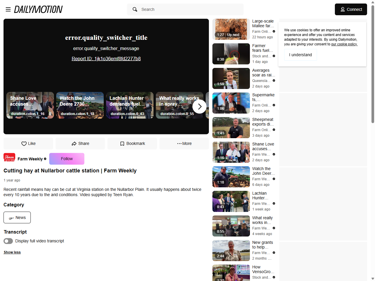 Preview of Cutting hay at Nullarbor cattle station | Farm Weekly - video Dailymotion