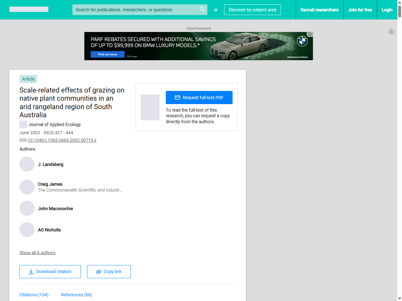 Preview of Scale related effects of grazing on native plant communities in an arid rangeland region of South Australia | Request PDF - ResearchGate, accessed July 29, 2025,