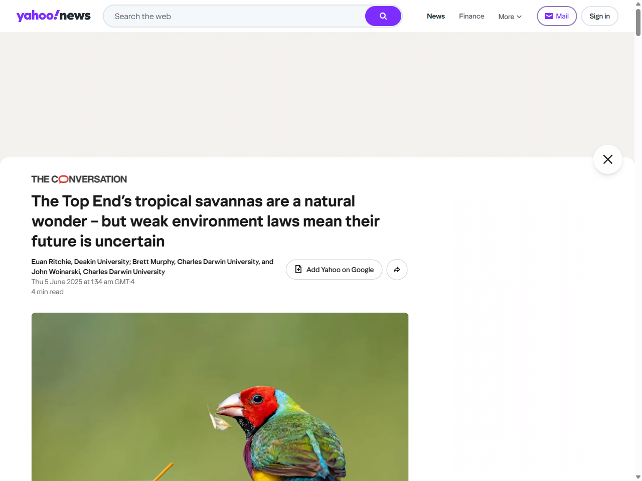Preview of The Top End's tropical savannas are a natural wonder – but weak environment laws mean their future is uncertain - Yahoo, accessed July 23, 2025