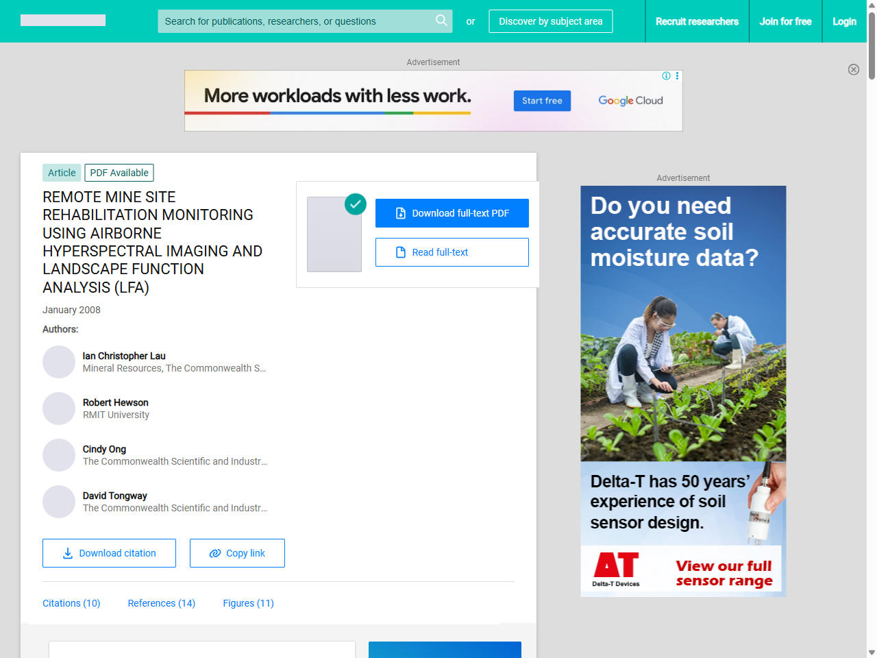 Preview of (PDF) REMOTE MINE SITE REHABILITATION MONITORING USING AIRBORNE HYPERSPECTRAL IMAGING AND LANDSCAPE FUNCTION ANALYSIS (LFA) - ResearchGate