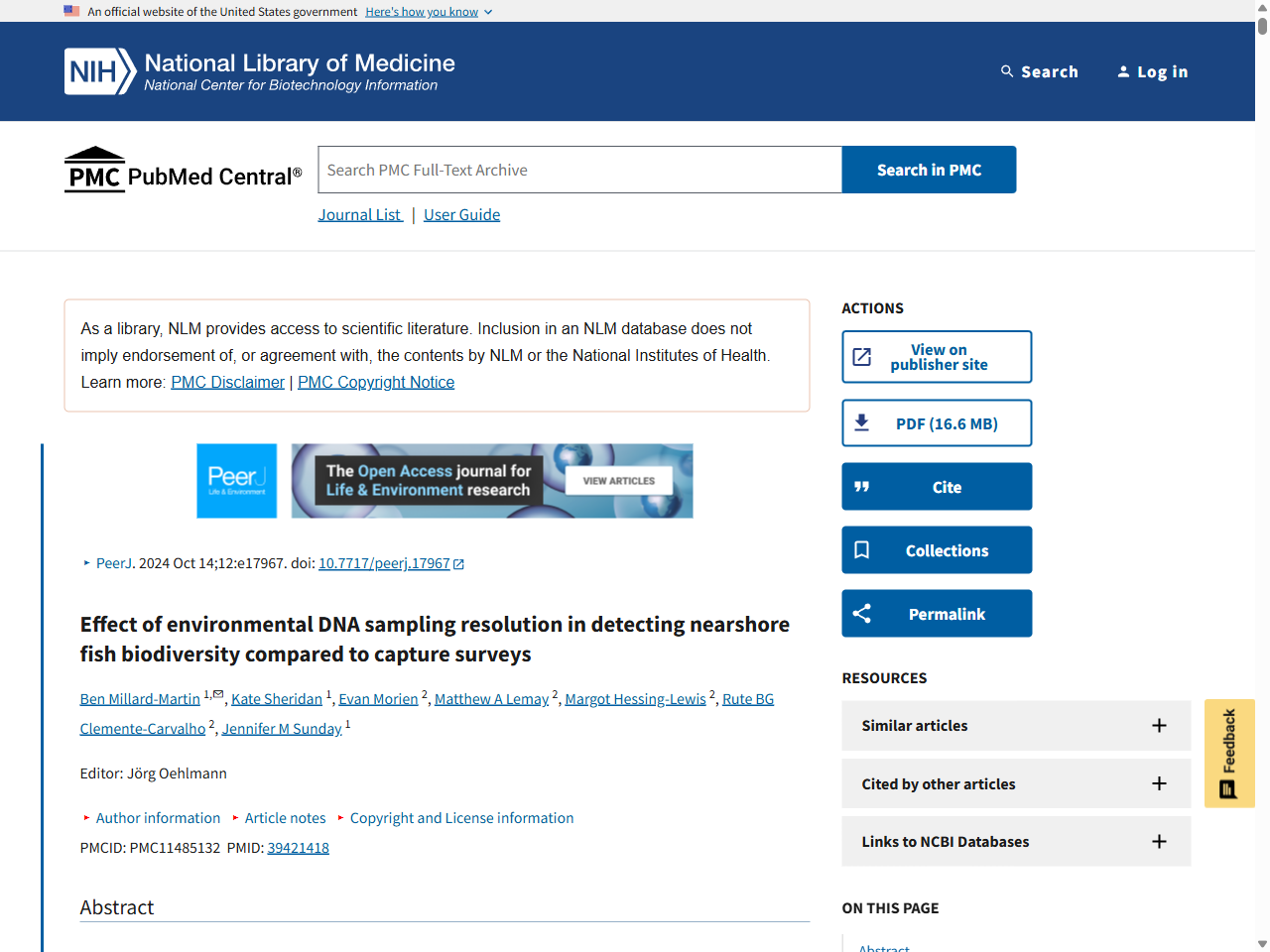Preview of Effect of environmental DNA sampling resolution in detecting nearshore fish biodiversity compared to capture surveys - PubMed Central