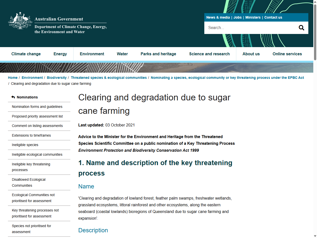 Preview of Clearing and degradation due to sugar cane farming - DCCEEW