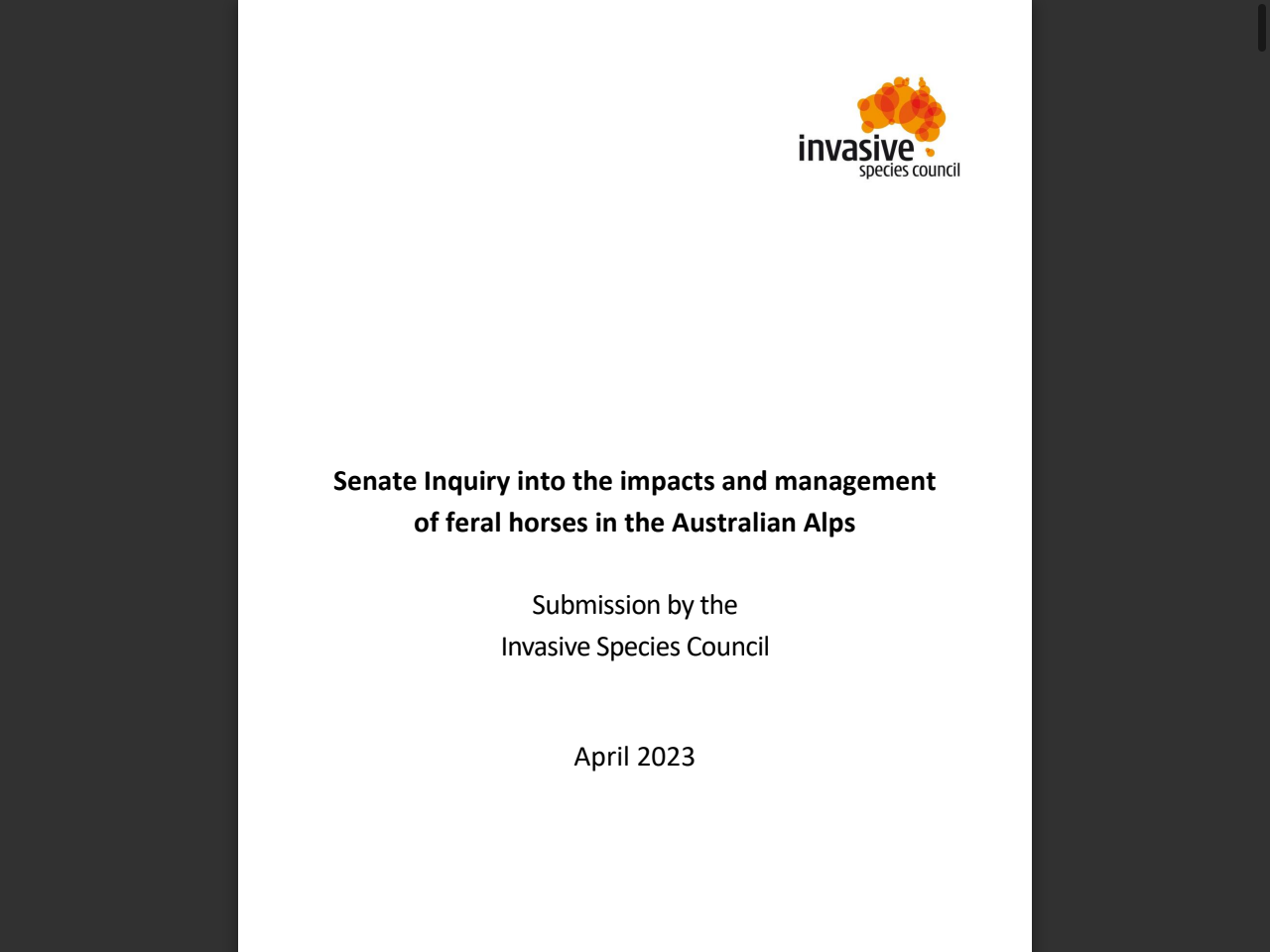 Preview of Invasive Species Council. (2023). Feral Horses in the Australian Alps: Submission to Senate Enquiry.