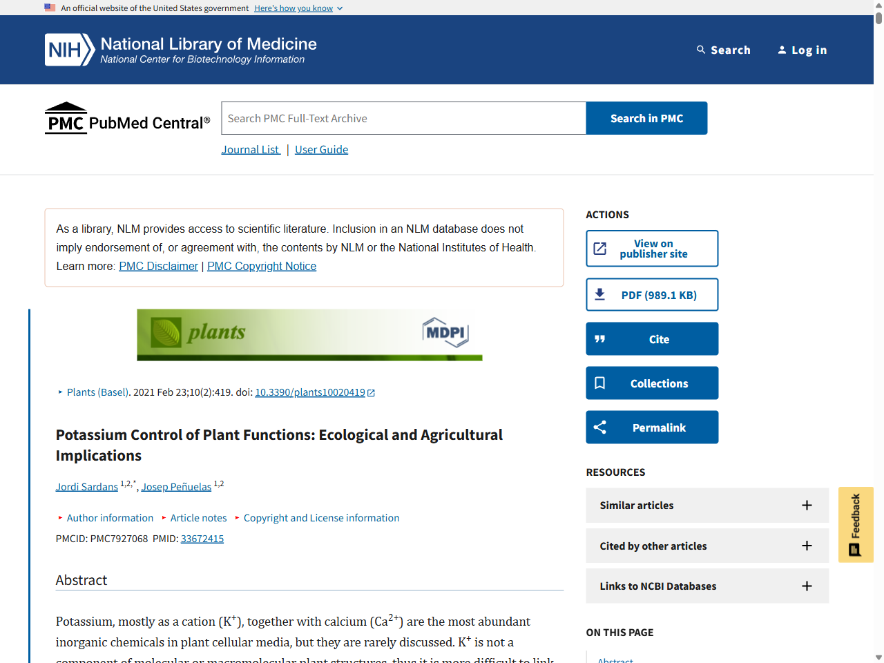 Preview of Potassium Control of Plant Functions: Ecological and Agricultural Implications - PMC, accessed July 30, 2025, 