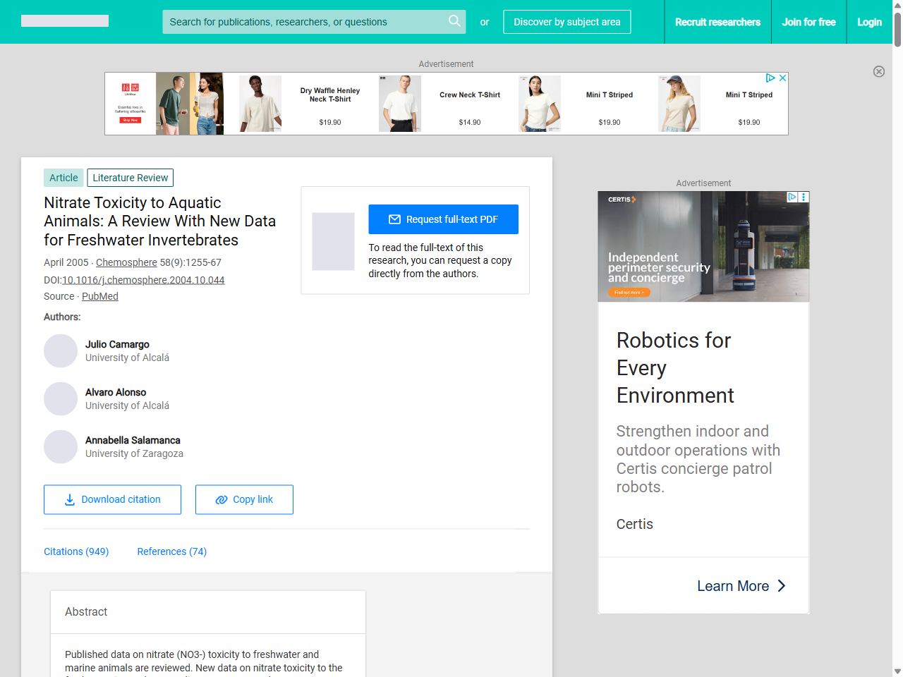 Preview of Nitrate Toxicity to Aquatic Animals: A Review With New Data for Freshwater Invertebrates, accessed July 16, 2025, 