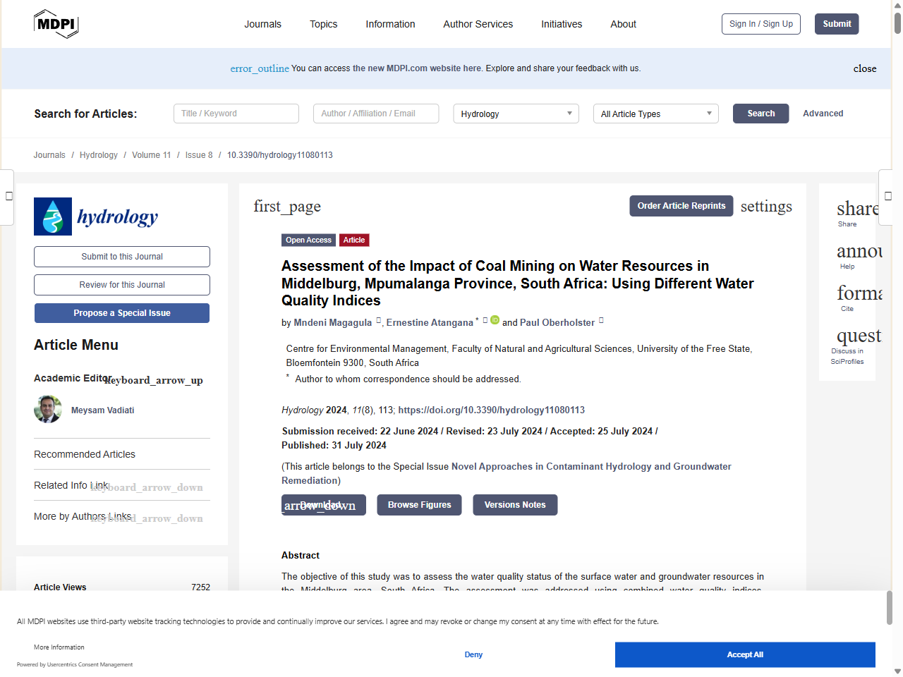 Preview of Assessment of the Impact of Coal Mining on Water Resources in Middelburg, Mpumalanga Province, South Africa: Using Different Water Quality Indices - MDPI, accessed August 17, 2025,