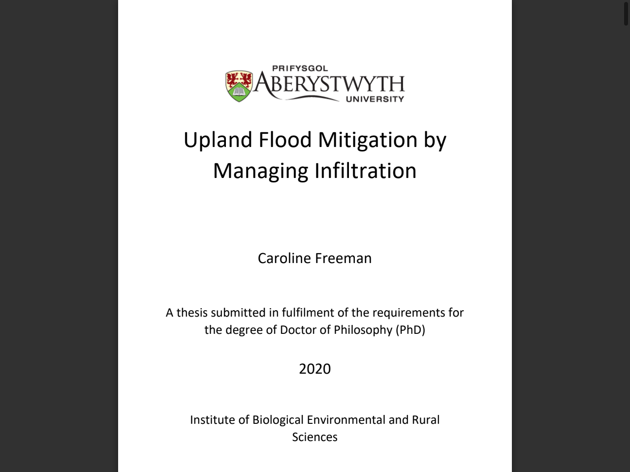 Preview of Upland Flood Mitigation by Managing Infiltration - PURE - Aberystwyth University