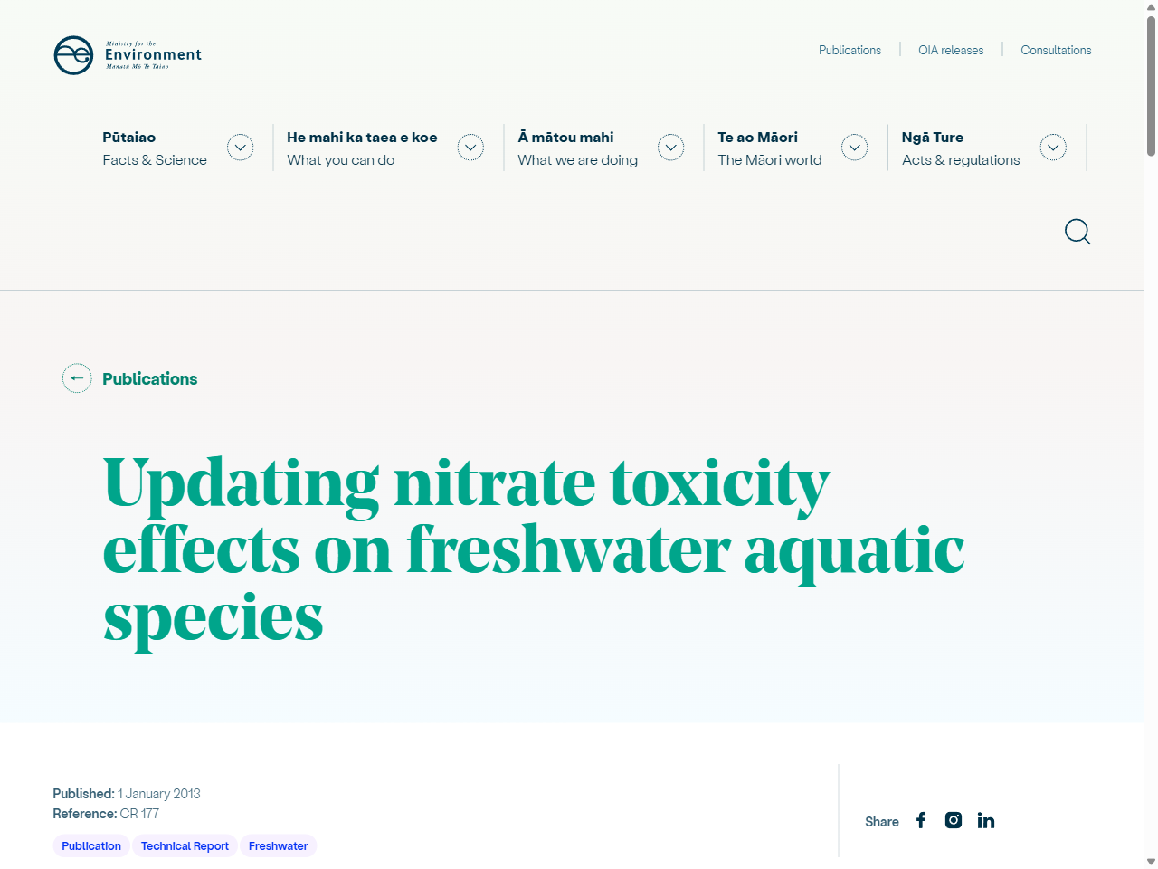Preview of Updating nitrate toxicity effects on freshwater aquatic species - Ministry for the Environment, accessed August 3, 2025,