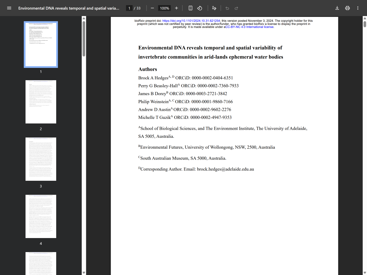 Preview of Environmental DNA reveals temporal and spatial variability of invertebrate communities in arid-lands ephemeral water bodies - bioRxiv