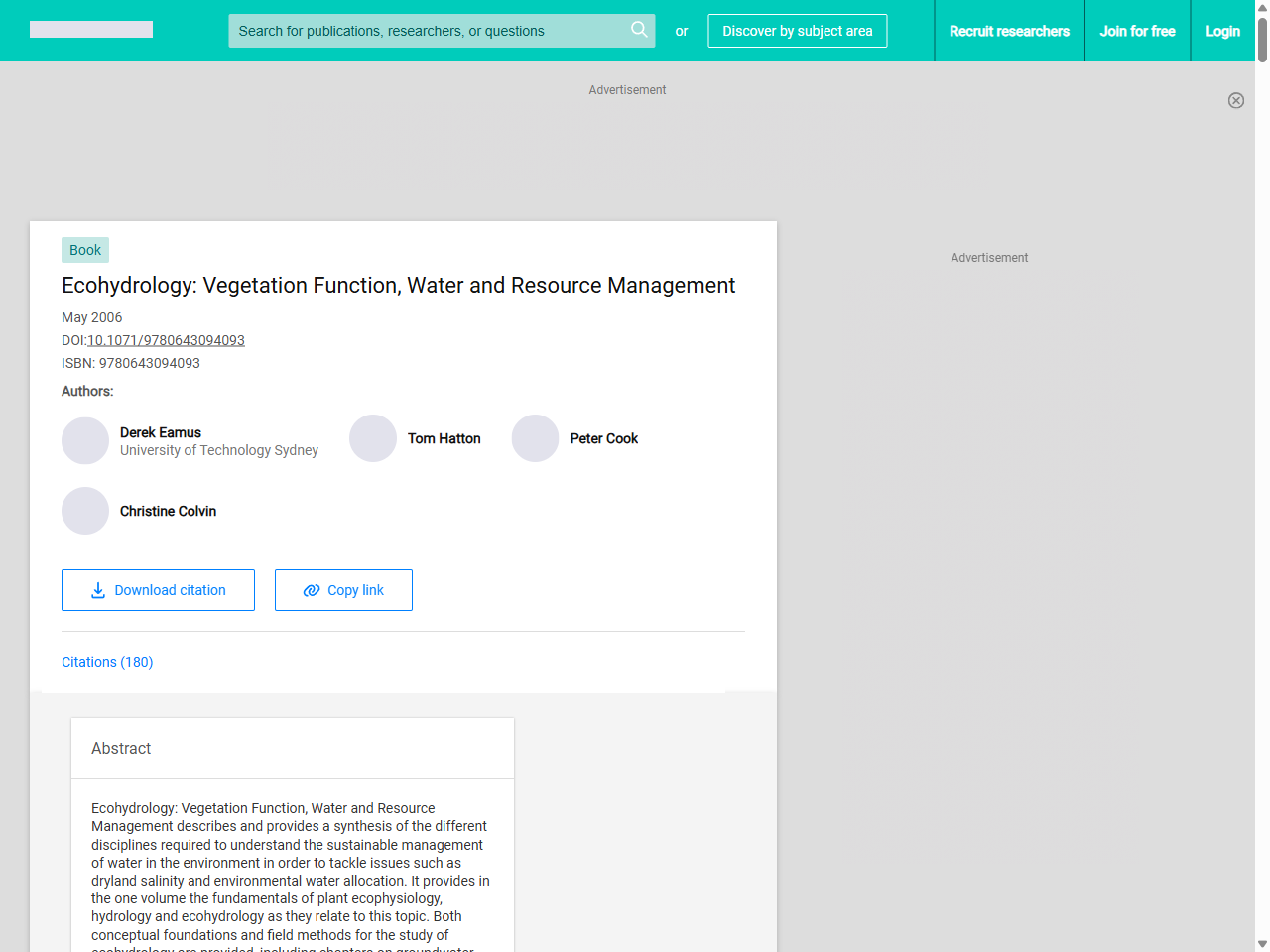Preview of Ecohydrology: Vegetation Function, Water and Resource Management - ResearchGate, accessed July 23, 2025