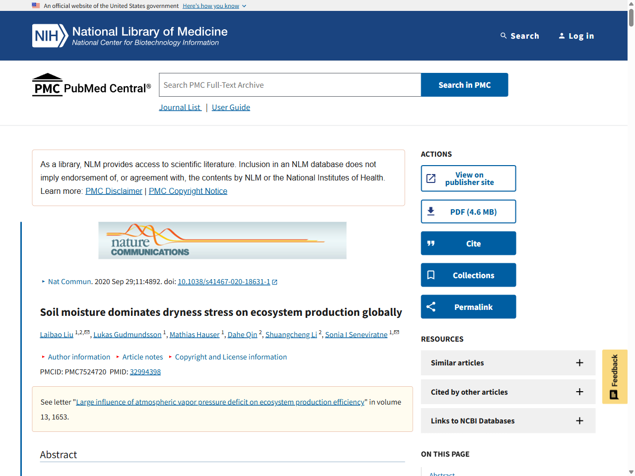 Preview of Soil moisture dominates dryness stress on ecosystem production globally - PubMed Central, accessed August 9, 2025
