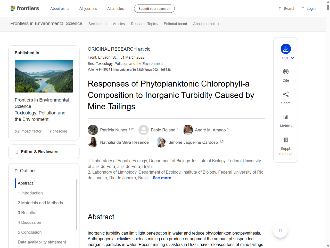Preview of Responses of Phytoplanktonic Chlorophyll-a Composition to Inorganic Turbidity Caused by Mine Tailings - Frontiers, accessed July 18, 2025,