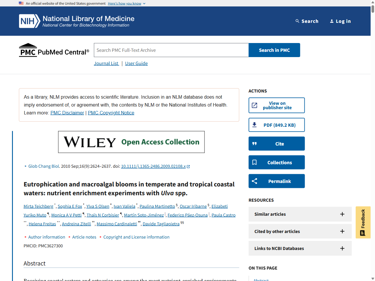 Preview of Eutrophication and macroalgal blooms in temperate and tropical coastal waters: nutrient enrichment experiments with Ulva spp - PMC - PubMed Central, accessed August 2, 2025,