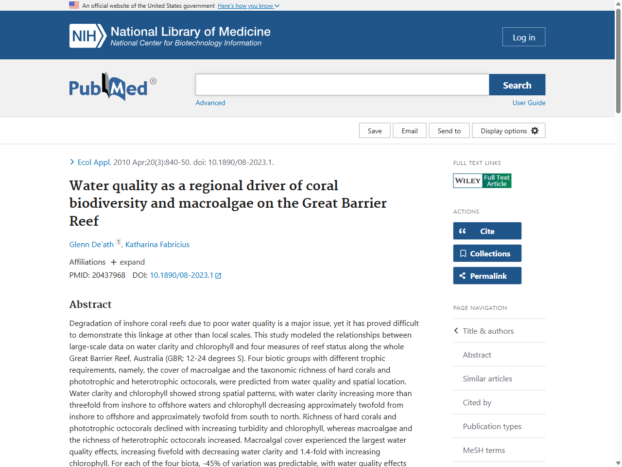 Preview of Water quality as a regional driver of coral biodiversity and macroalgae on the Great Barrier Reef - PubMed, accessed August 2, 2025,