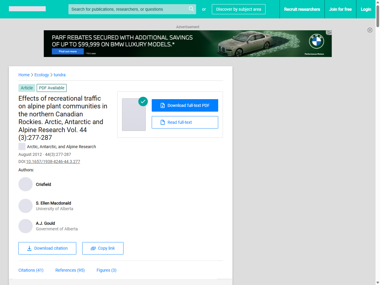 Preview of (PDF) Effects of recreational traffic on alpine plant communities in ..., accessed May 28, 2025