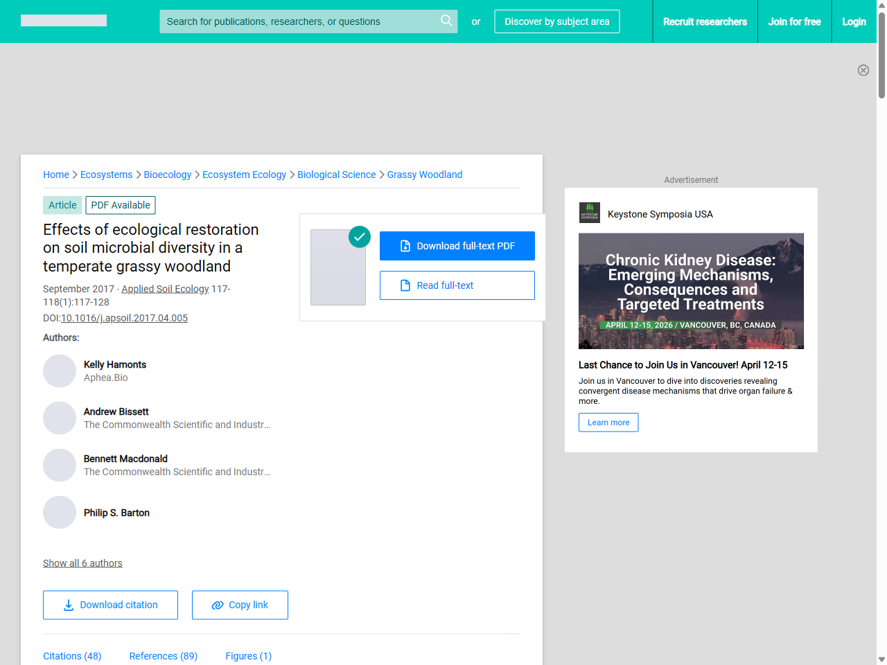 Preview of Bardgett, R. D., & McAlister, E. (1999). The measurement of soil microbial biomass. Journal of Microbiological Methods, 30(1), 1-16..8