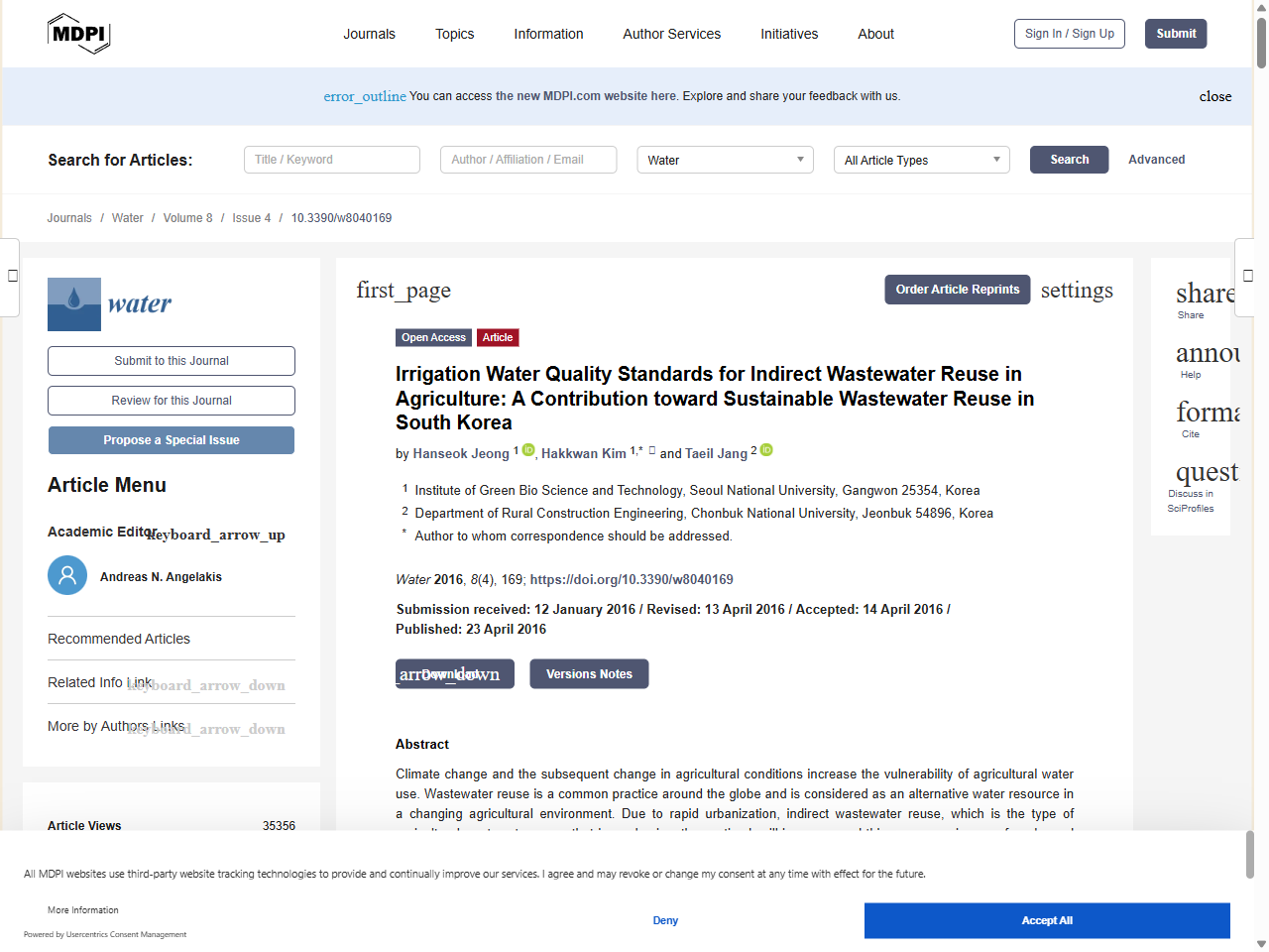 Preview of Irrigation Water Quality Standards for Indirect Wastewater Reuse in Agriculture: A Contribution toward Sustainable Wastewater Reuse in South Korea - MDPI, accessed May 11, 2025,