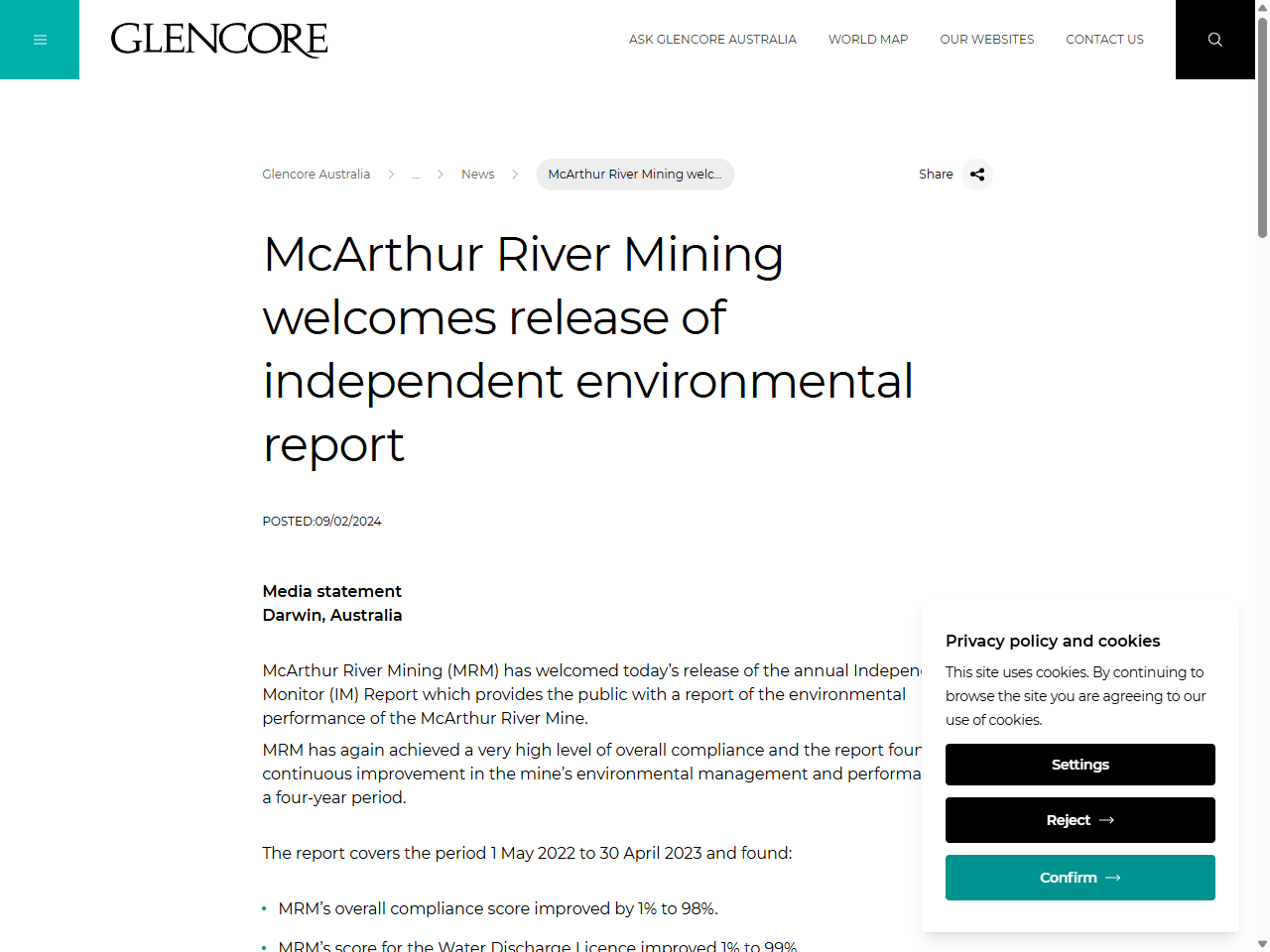 Preview of McArthur River Mine Annual Report Card 2023 - Northern Territory Government