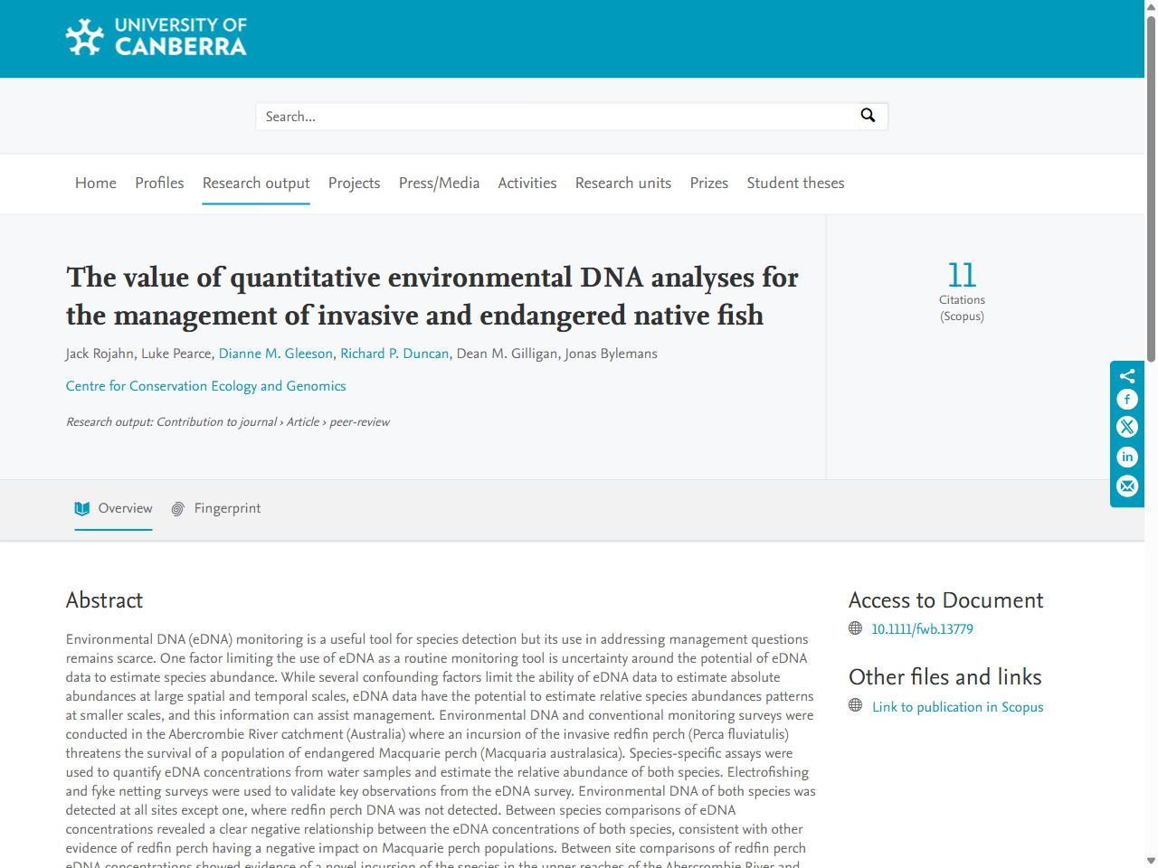 Preview of Revolutionising Biodiversity Monitoring in Freshwater Ecosystems Using Environmental DNA - Find an Expert - The University of Melbourne