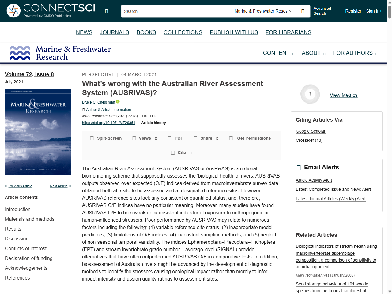 Preview of What's wrong with the Australian River Assessment System (AUSRIVAS)? - CSIRO PUBLISHING | Marine and Freshwater Research