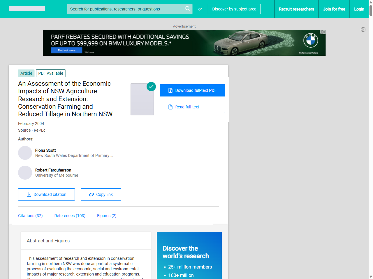 Preview of (PDF) An Assessment of the Economic Impacts of NSW Agriculture Research and Extension: Conservation Farming and Reduced Tillage in Northern NSW - ResearchGate