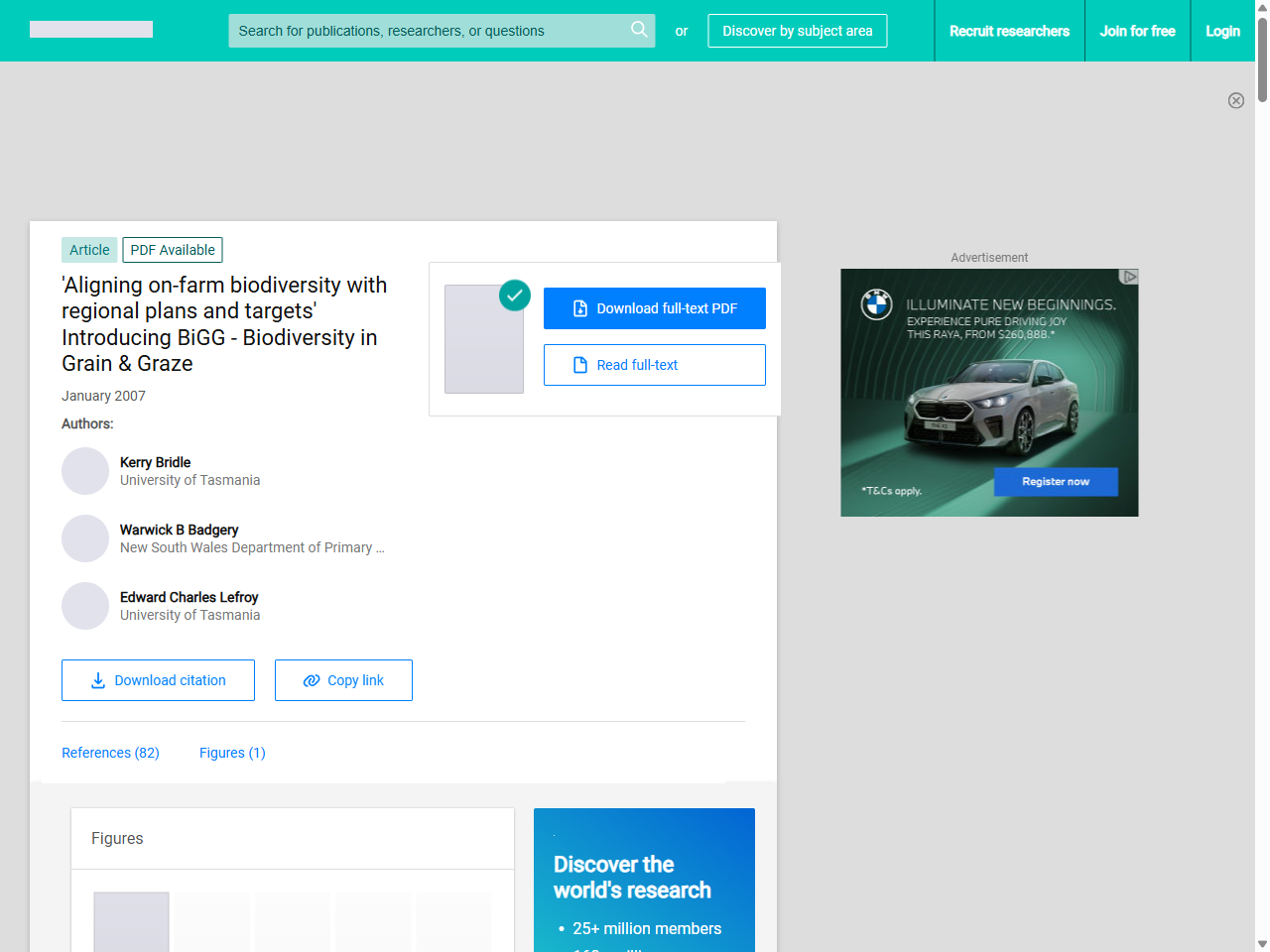 Preview of (PDF) 'Aligning on-farm biodiversity with regional plans and targets' Introducing BiGG - Biodiversity in Grain & Graze - ResearchGate, accessed July 23, 2025