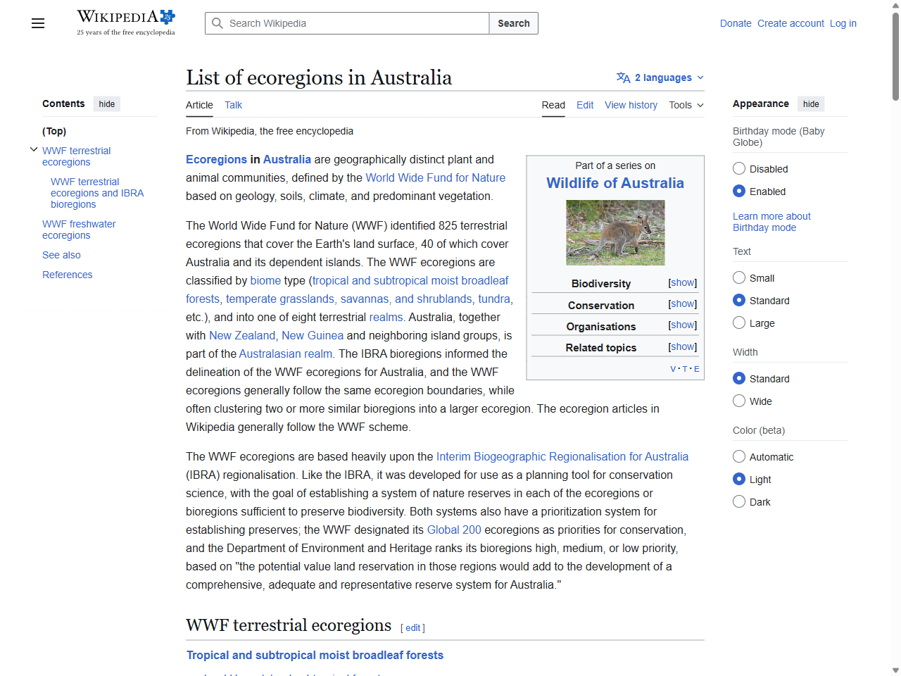 Preview of List of ecoregions in Australia - Wikipedia, accessed July 28, 2025