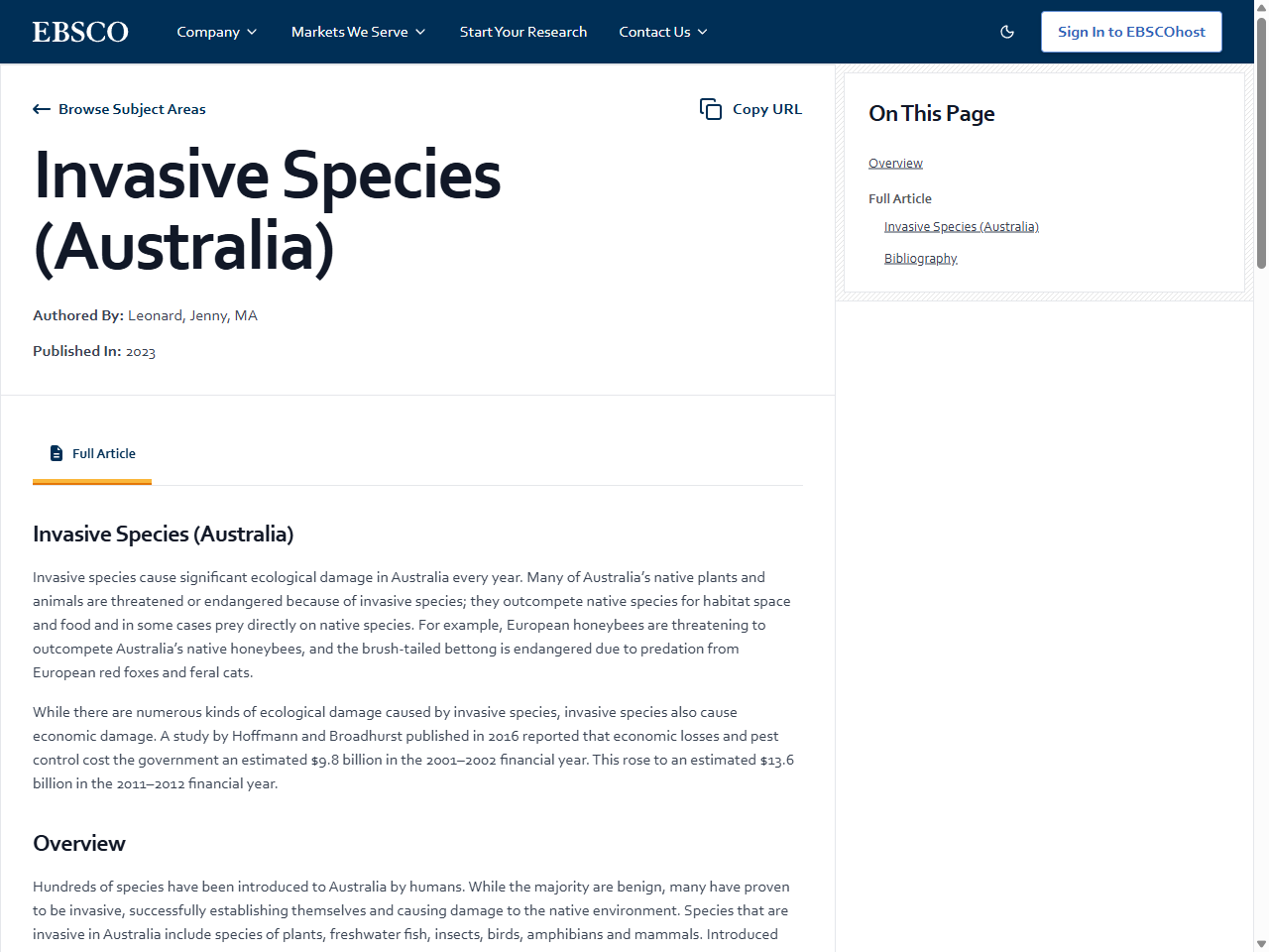 Preview of Invasive Species (Australia) | EBSCO Research Starters, accessed on May 25, 2025,