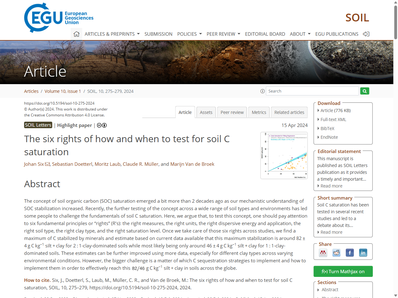 Preview of Soil carbon saturation: Linking concept and measurable carbon pools