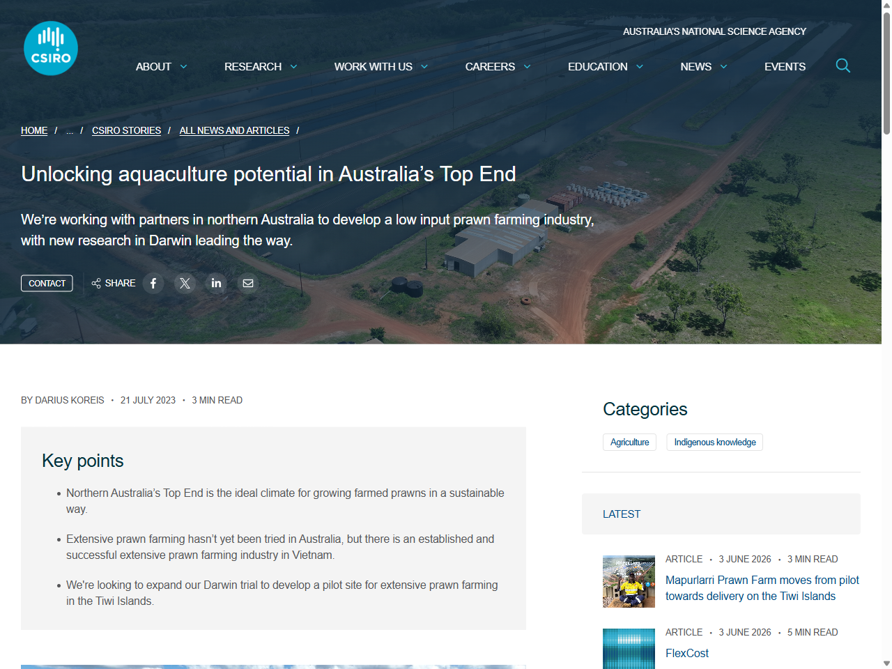Preview of CSIRO collaborates with Indigenous-centred prawn farm on Tiwi Islands | The Fish Site, accessed August 1, 2025
