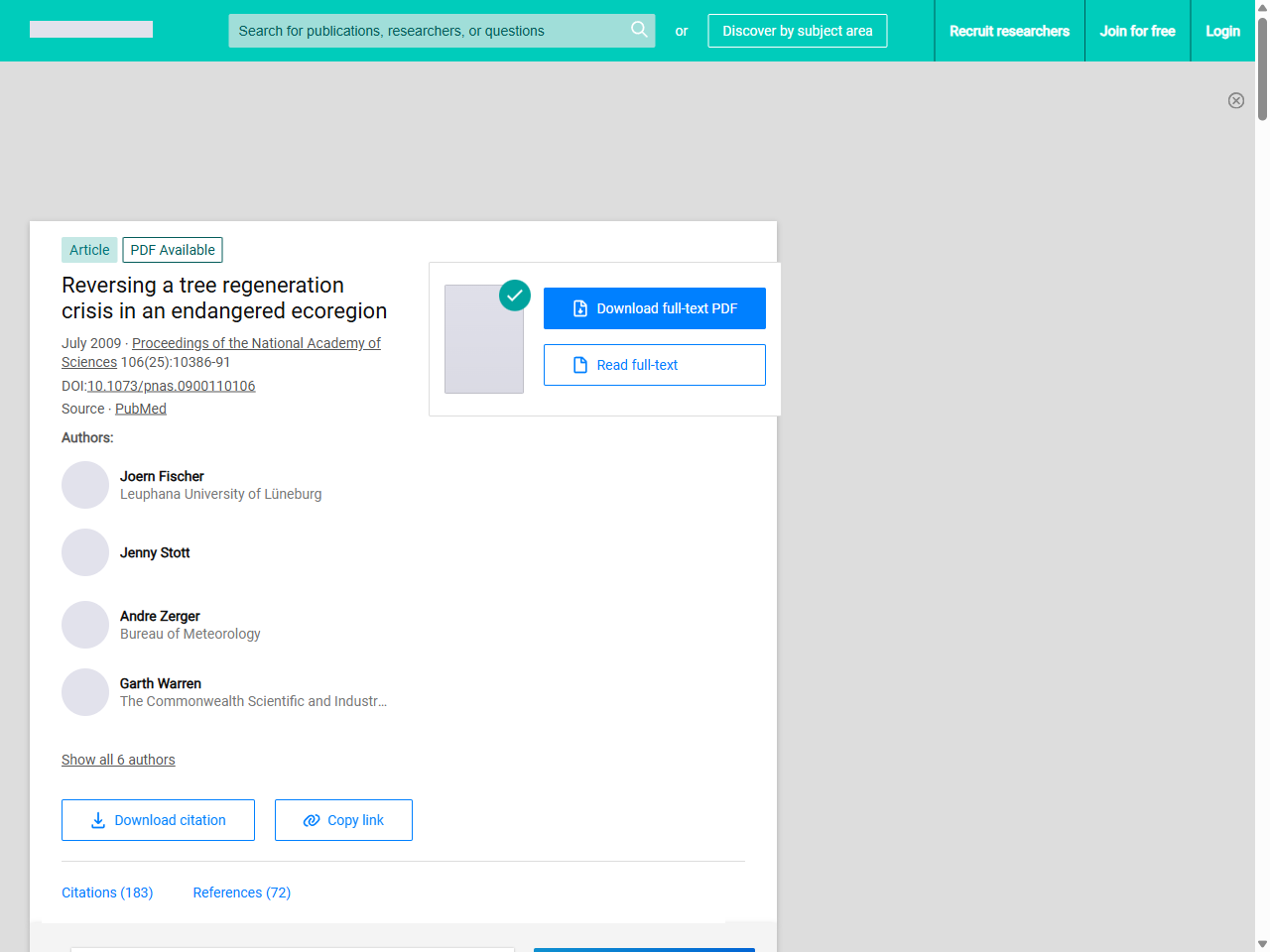 Preview of Reversing a tree regeneration crisis in an endangered ecoregion - ResearchGate, accessed August 12, 2025