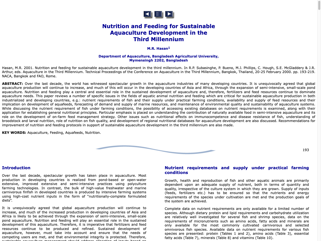 Preview of Nutrition and Feeding for Sustainable Aquaculture Development in the Third Millennium, accessed August 1, 2025