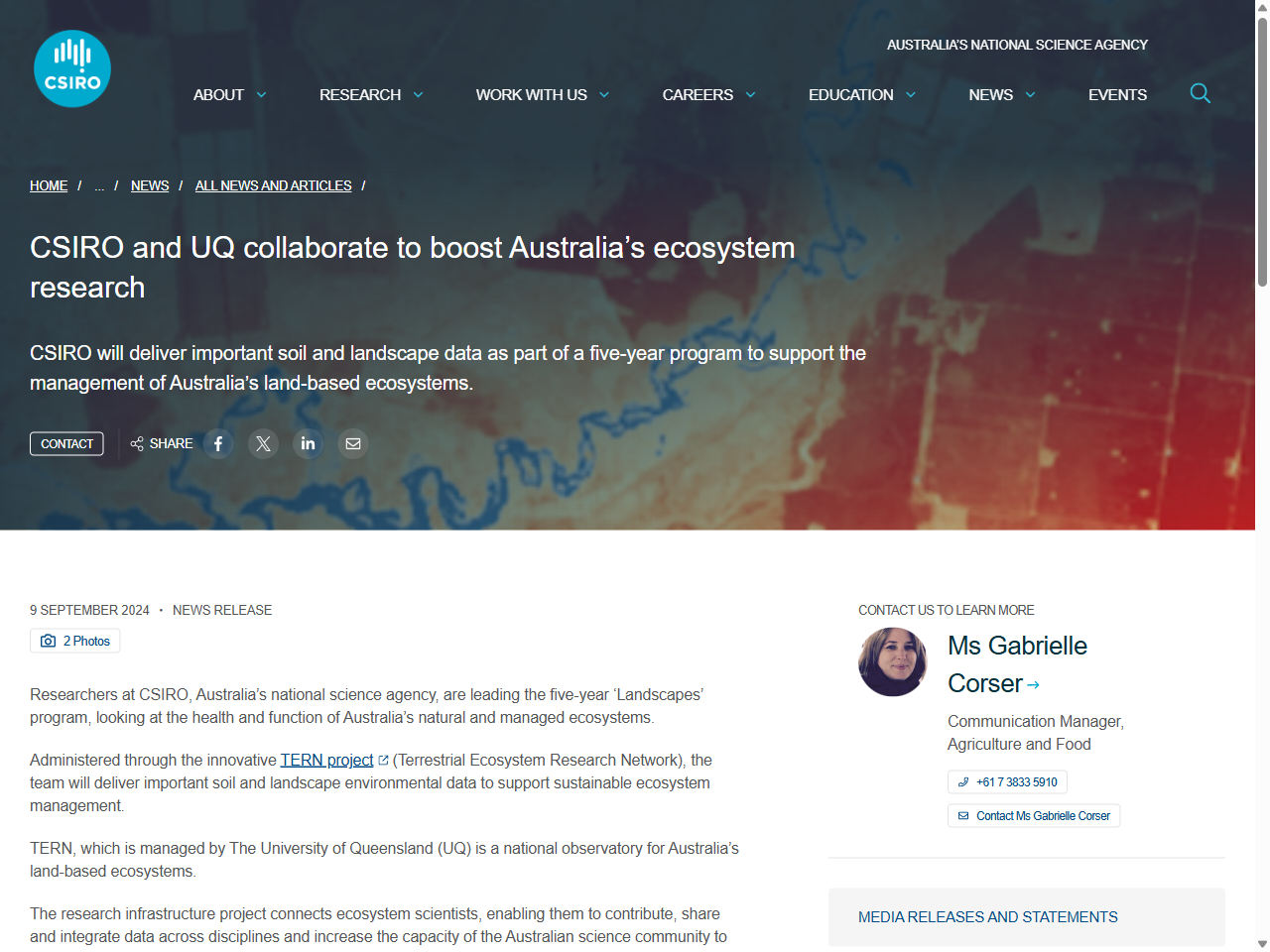 Preview of CSIRO and UQ collaborate to boost Australia's ecosystem research, accessed July 25, 2025,