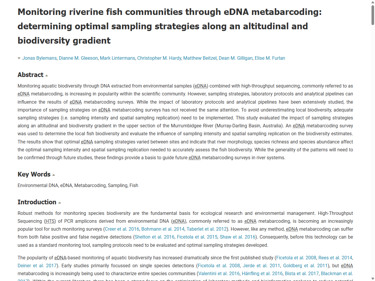 Preview of Monitoring riverine fish communities through eDNA metabarcoding: determining optimal sampling strategies along an altitudinal and biodiversity gradient, accessed August 12, 2025