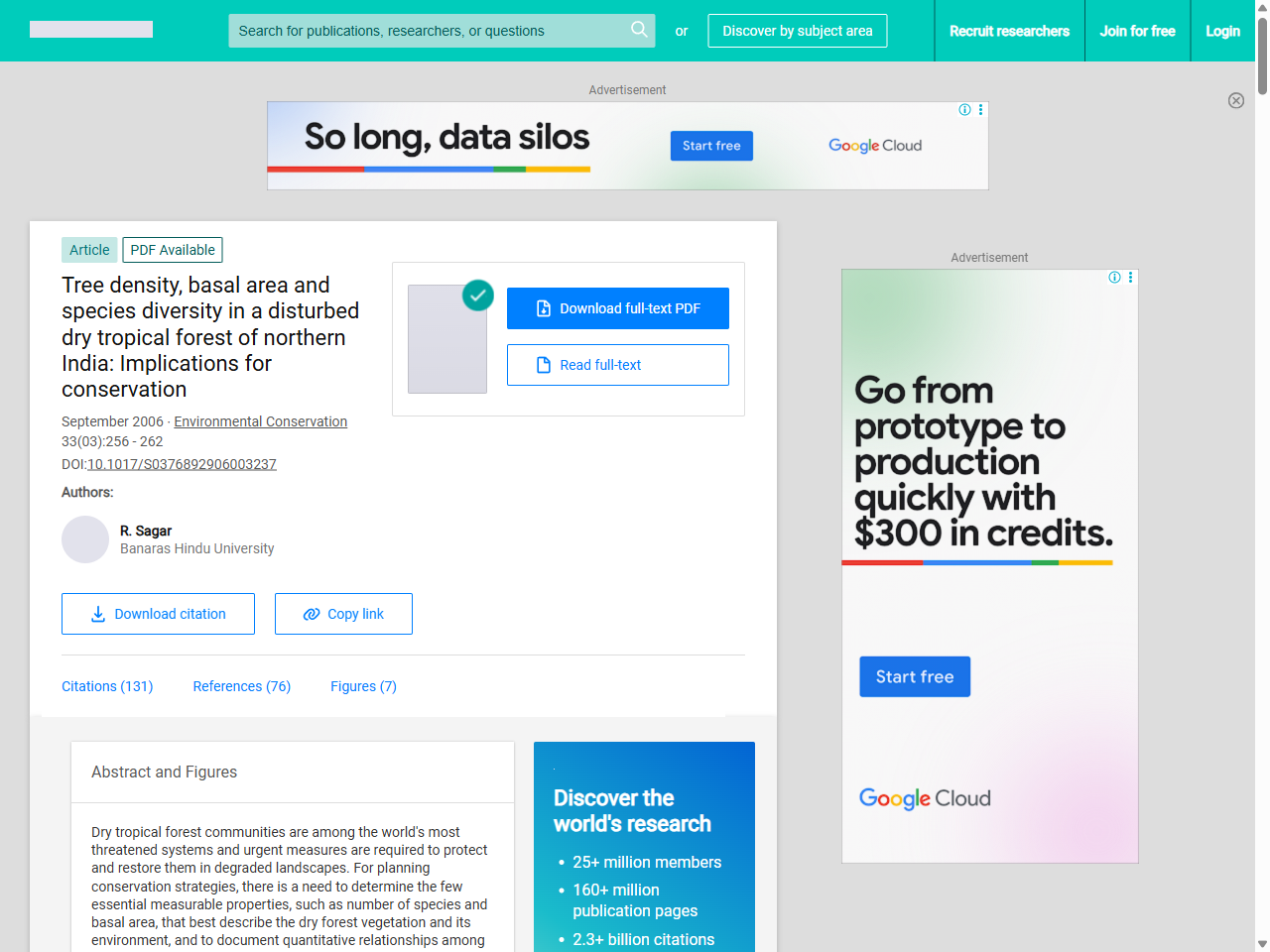 Preview of (PDF) Tree density, basal area and species diversity in a disturbed dry tropical forest of northern India: Implications for conservation - ResearchGate, accessed July 23, 2025