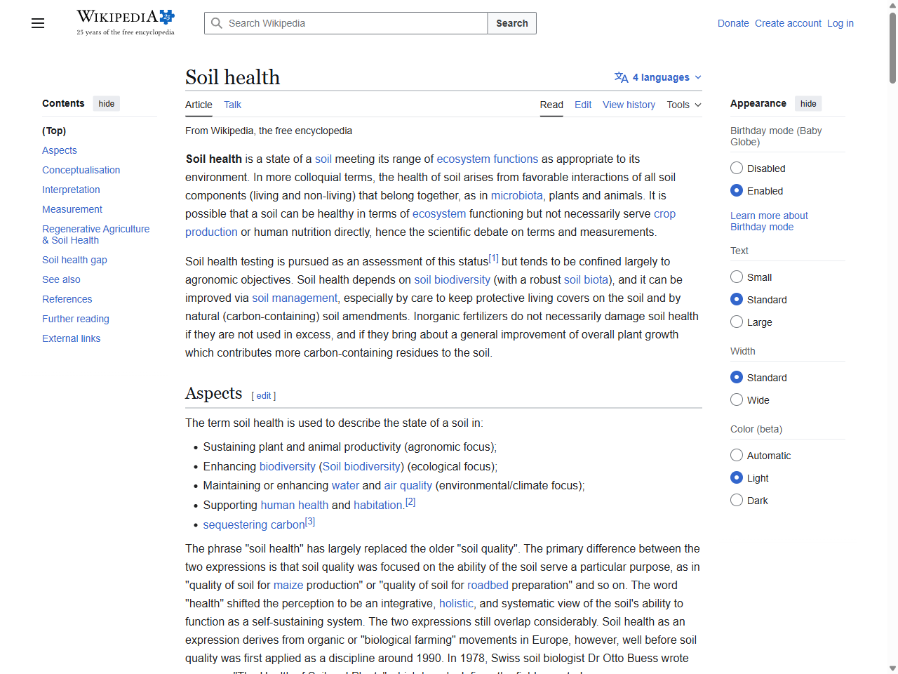 Preview of Soil health - Wikipedia, accessed July 9, 2025