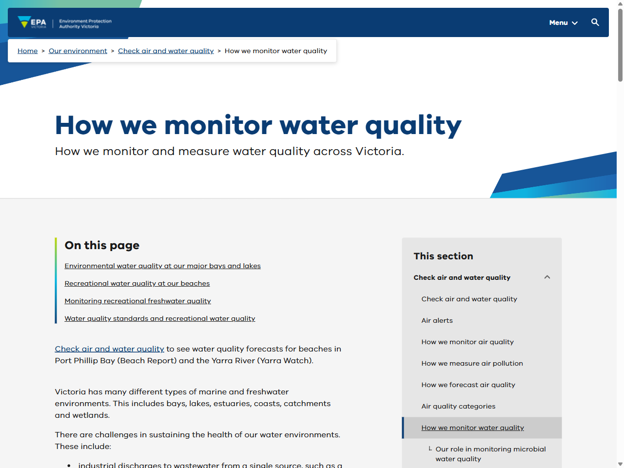 Preview of 23 EPA Victoria. Analysis of "Water" information page. (From: epa.vic.gov.au)
