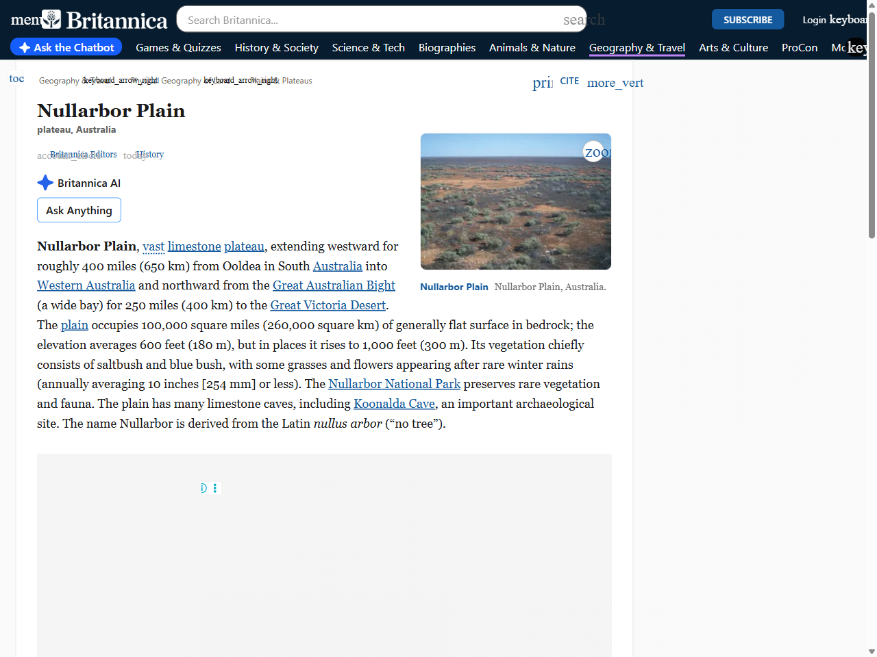 Preview of Nullarbor Plain | Desert, Limestone, Cave - Britannica