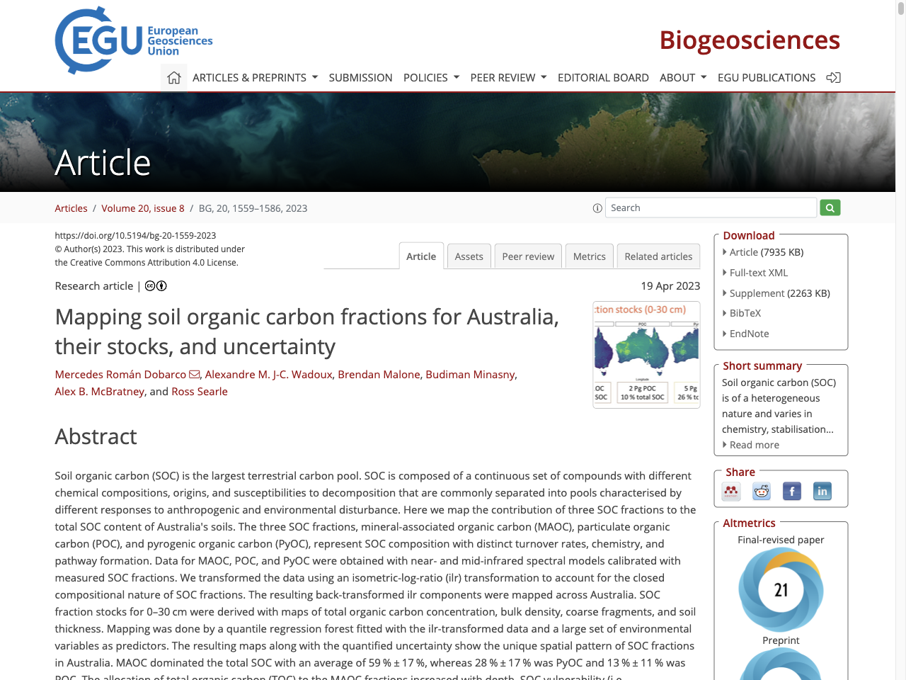 Preview of Mapping soil organic carbon fractions for Australia, their stocks, and uncertainty - BG, accessed August 5, 2025, 