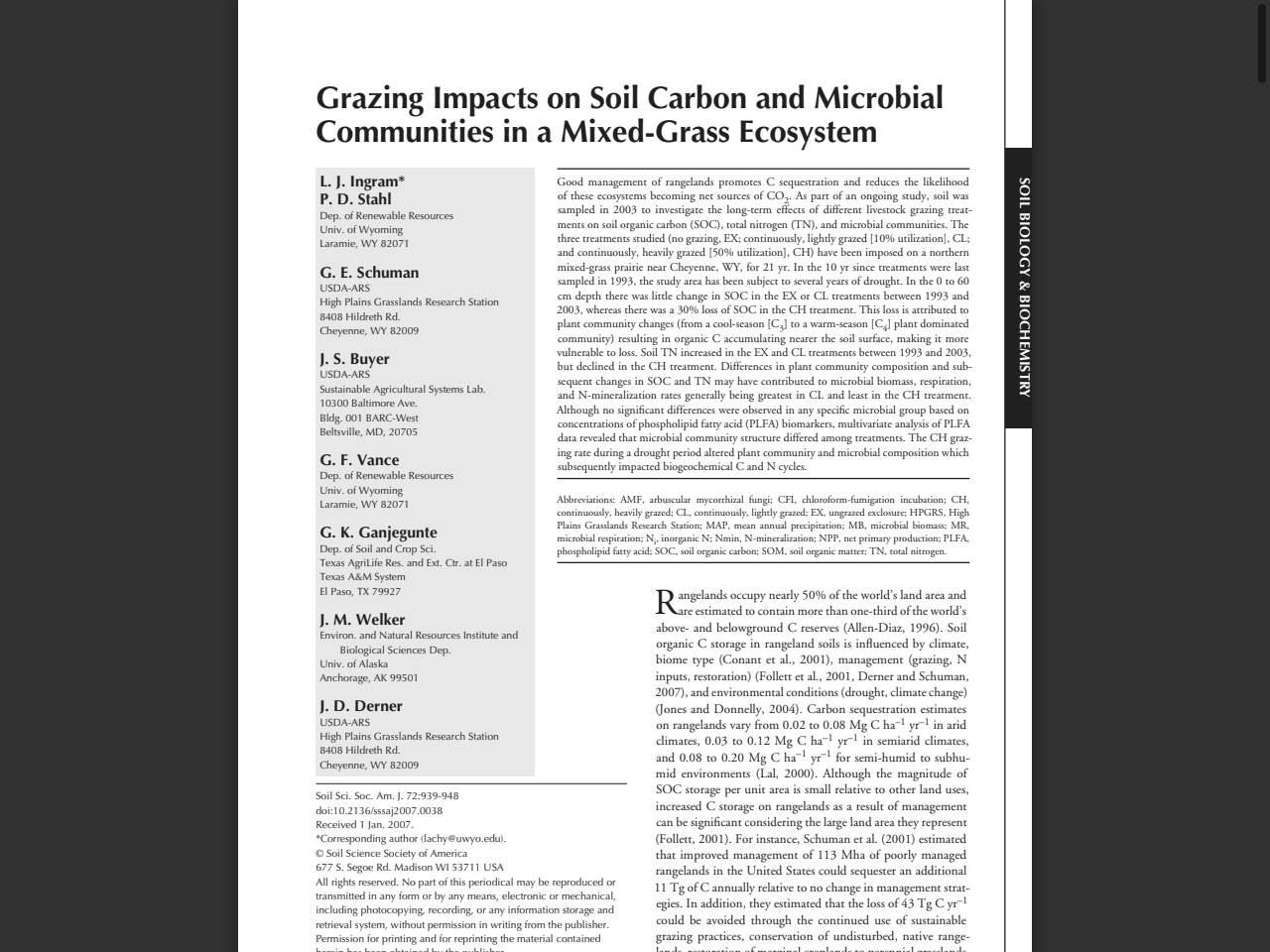 Preview of Grazing Impacts on Soil Carbon and Microbial Communities in a Mixed-Grass Ecosystem - USDA ARS